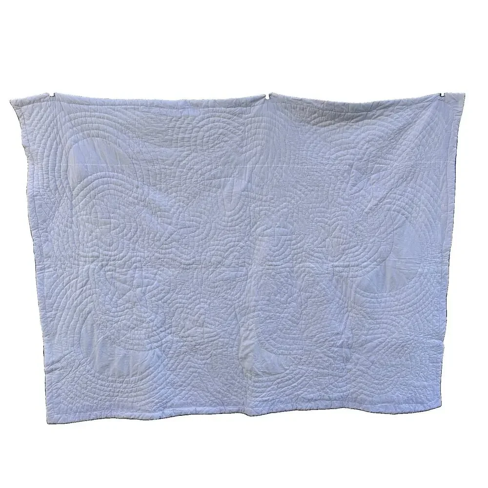 Handmade Bright Celestial Quilt Wholecloth Applique 81”x63” Twin Moon & Stars